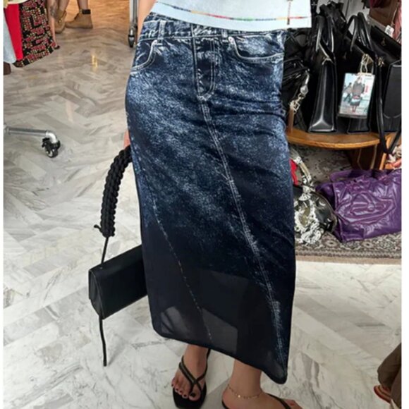 ZARA WOMEN'S DENIM LOOK MULTI LONG MIDI MAXI PENCIL PULL ON 0085/315 - Picture 1 of 13